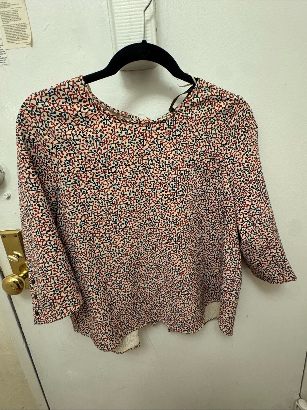 Zara Cream, Black and Red Abstract Print Back-Tie Blouse - Picture 2 of 5